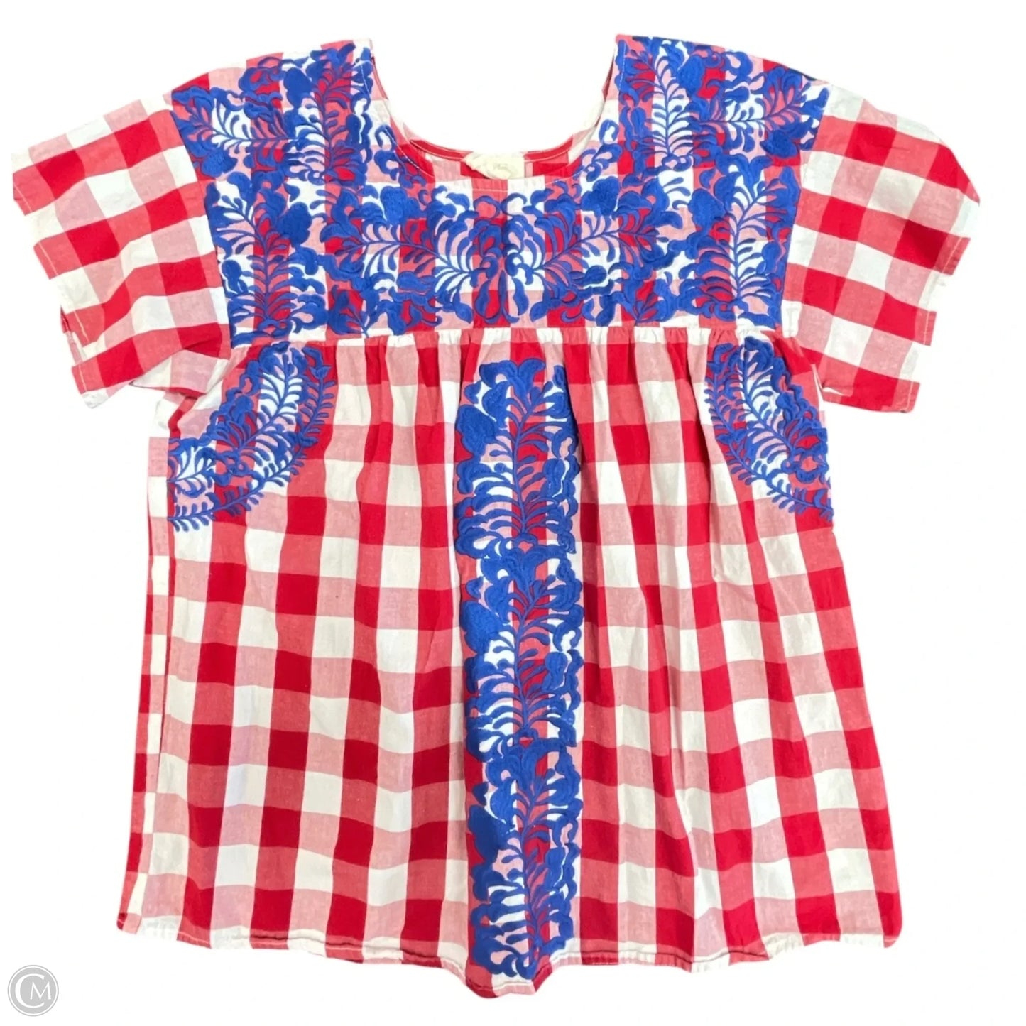 Blouse Short Sleeve By LAYERZ In Blue Red & White, Size: S