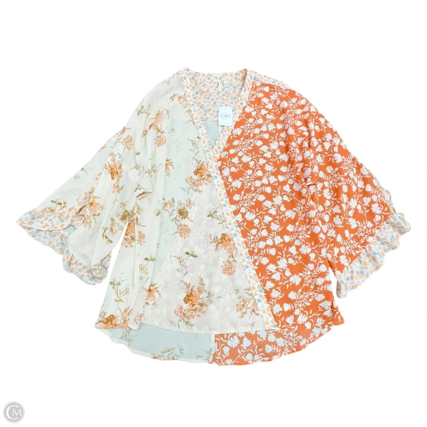 Blouse 3/4 Sleeve By Cato In Cream & Orange, Size: L