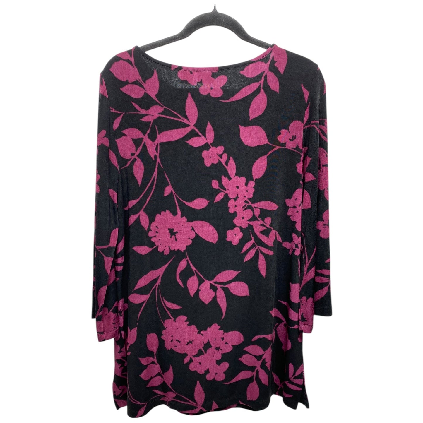 Top 3/4 Sleeve By Chicos In Black & Pink, Size: L