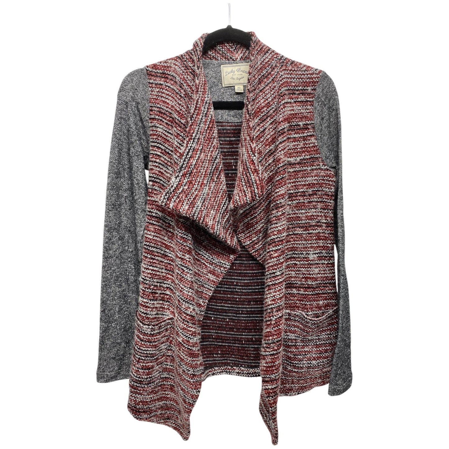 Cardigan By Lucky Brand In Grey & Red, Size: Xs