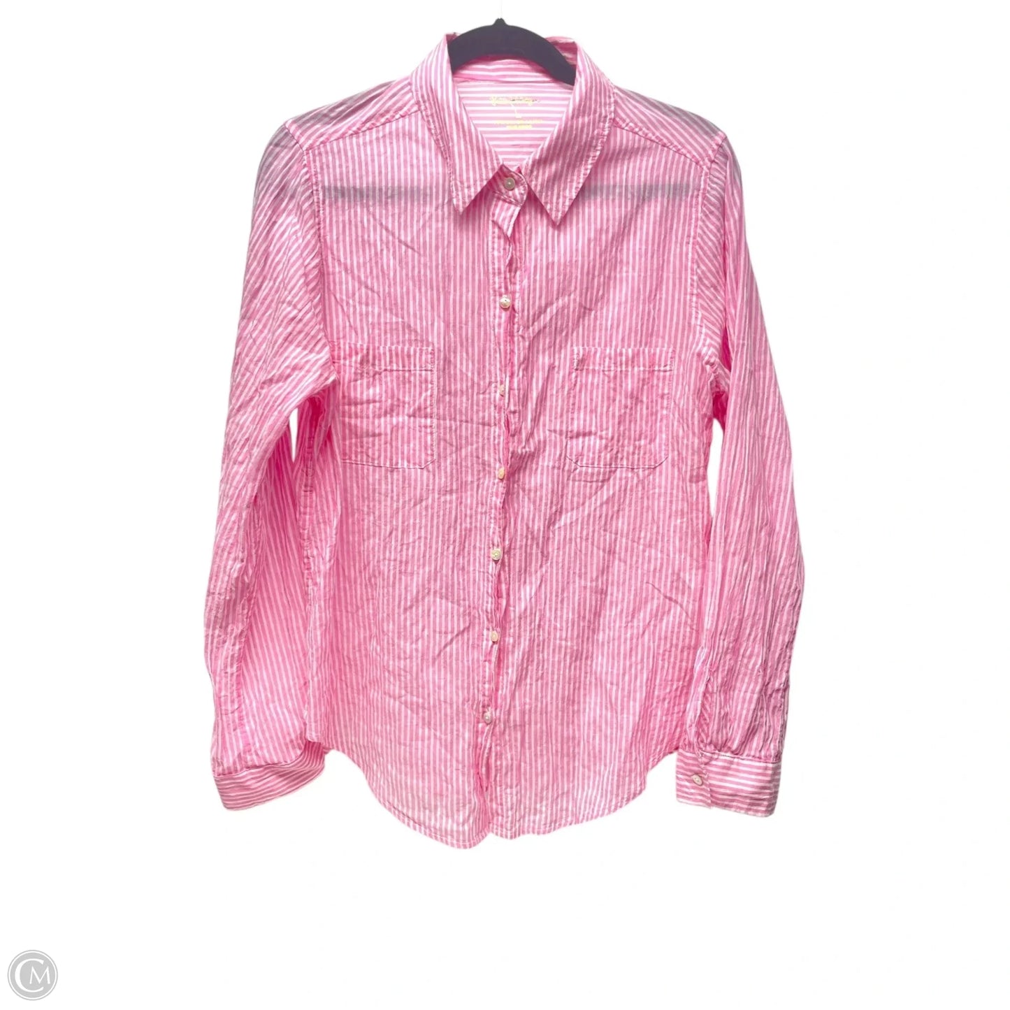 Top Long Sleeve Designer By Lilly Pulitzer In Pink & White, Size: L
