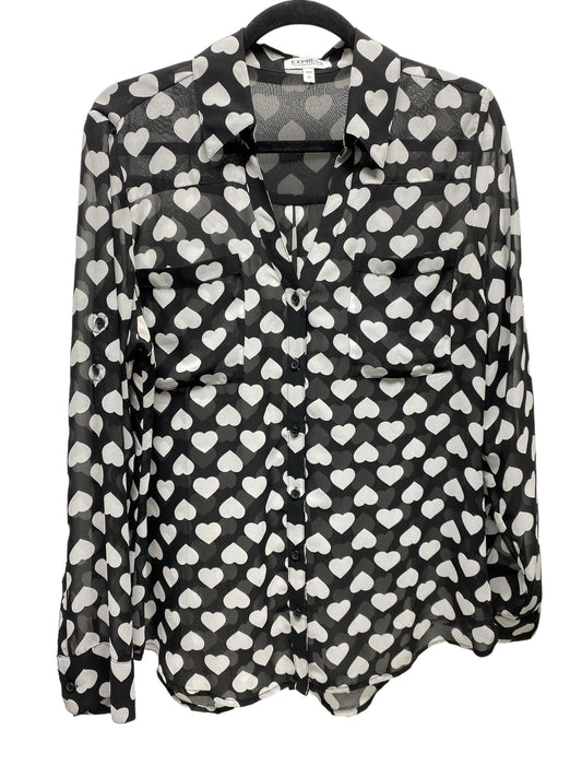 Top Long Sleeve By Express In Black & White, Size: L