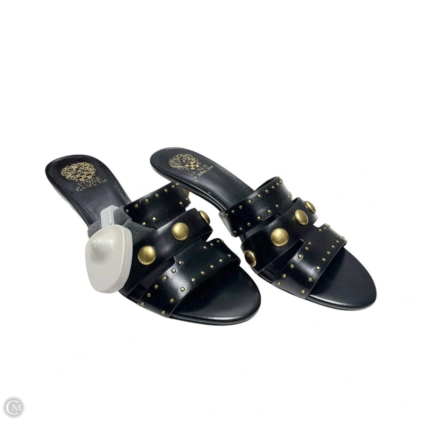 Sandals Heels Kitten By Vince Camuto In Black & Gold, Size: 7