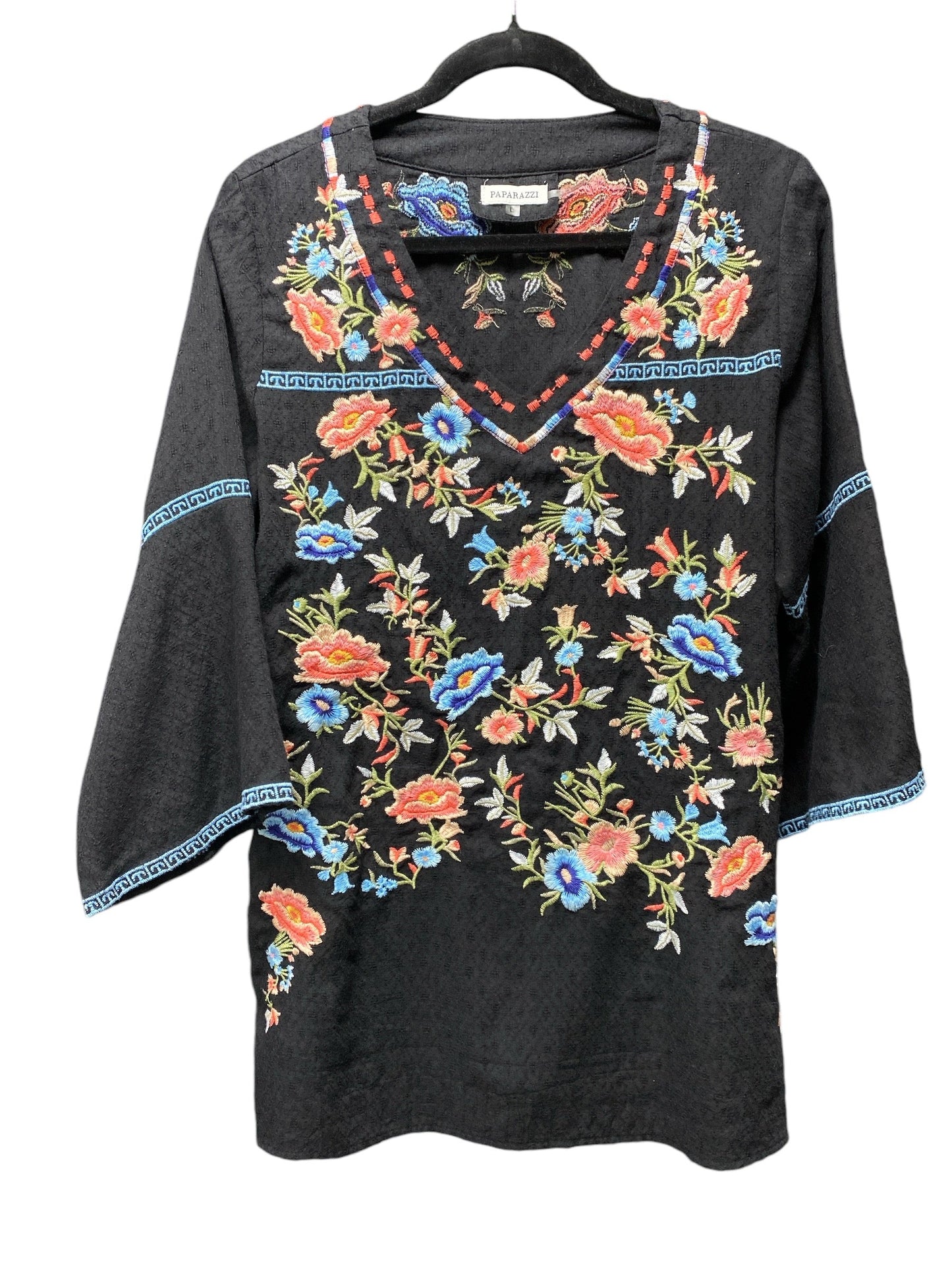 Top 3/4 Sleeve By Paparazzi In Floral Print, Size: L