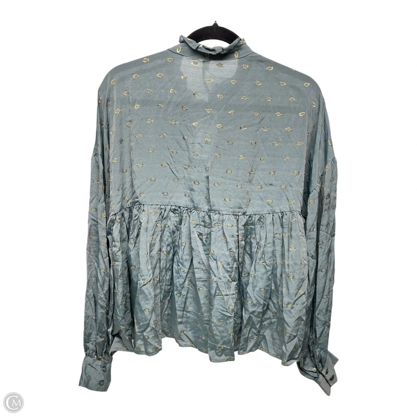 Top Long Sleeve By Anthropologie In Blue & Gold, Size: M