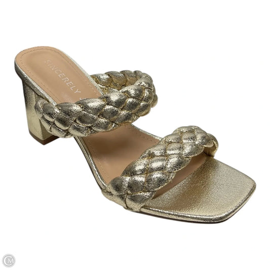 Sandals Heels Block By Sincerely Jules In Gold, Size: 6.5