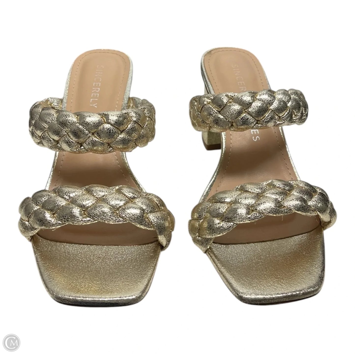 Sandals Heels Block By Sincerely Jules In Gold, Size: 6.5