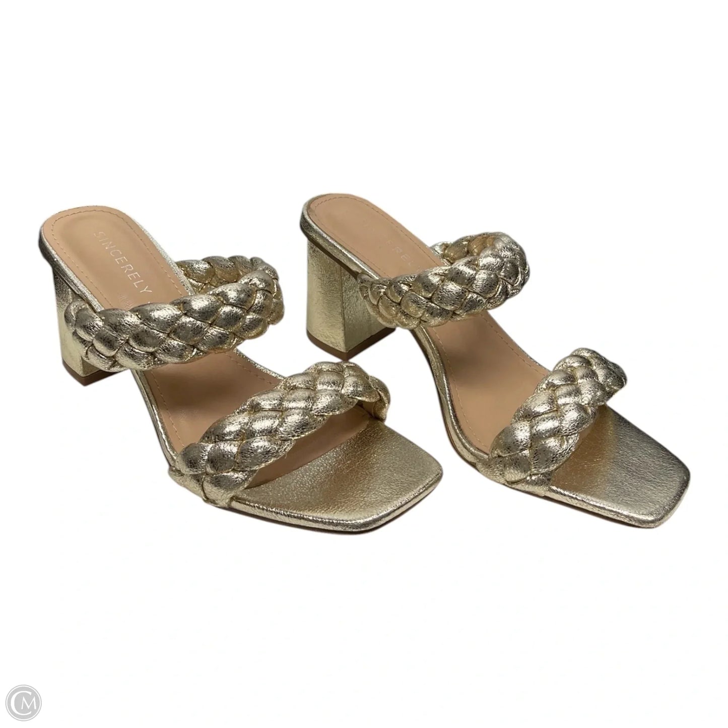 Sandals Heels Block By Sincerely Jules In Gold, Size: 6.5