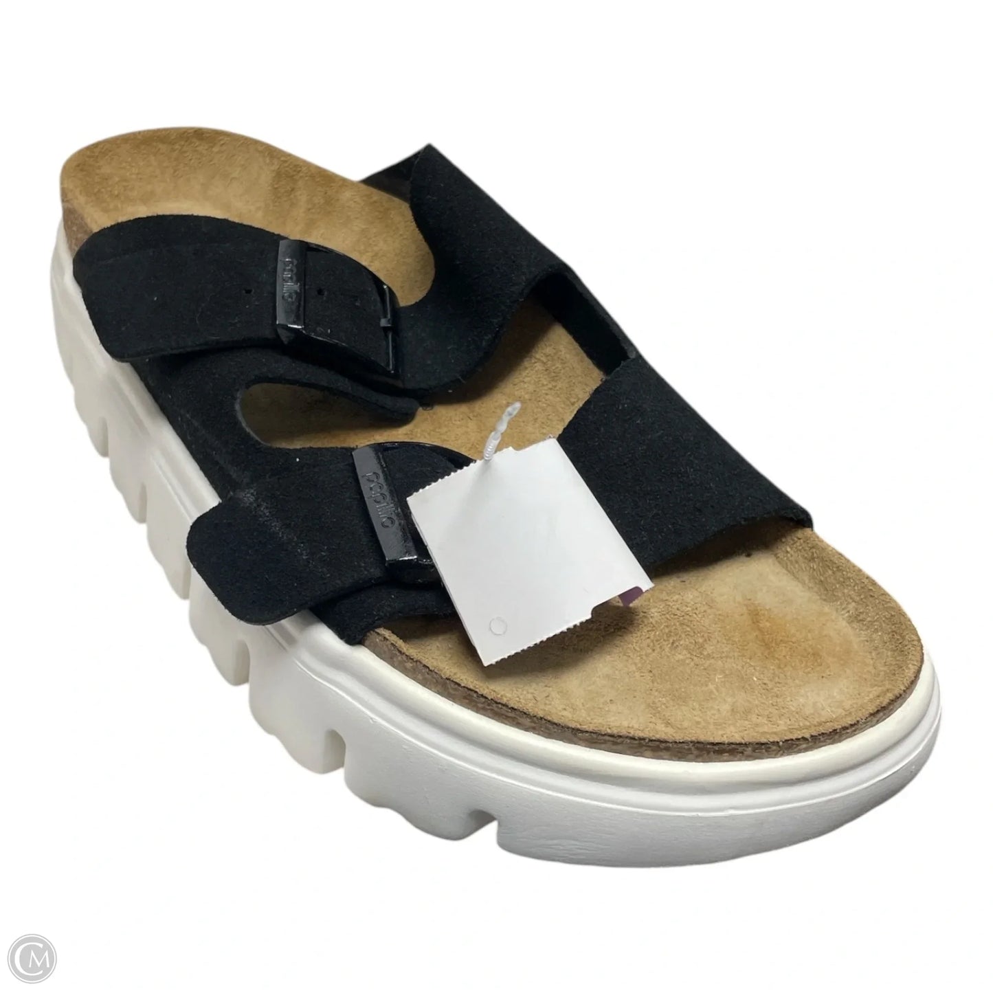 Sandals Flats By Birkenstock In Black & Tan, Size: 10