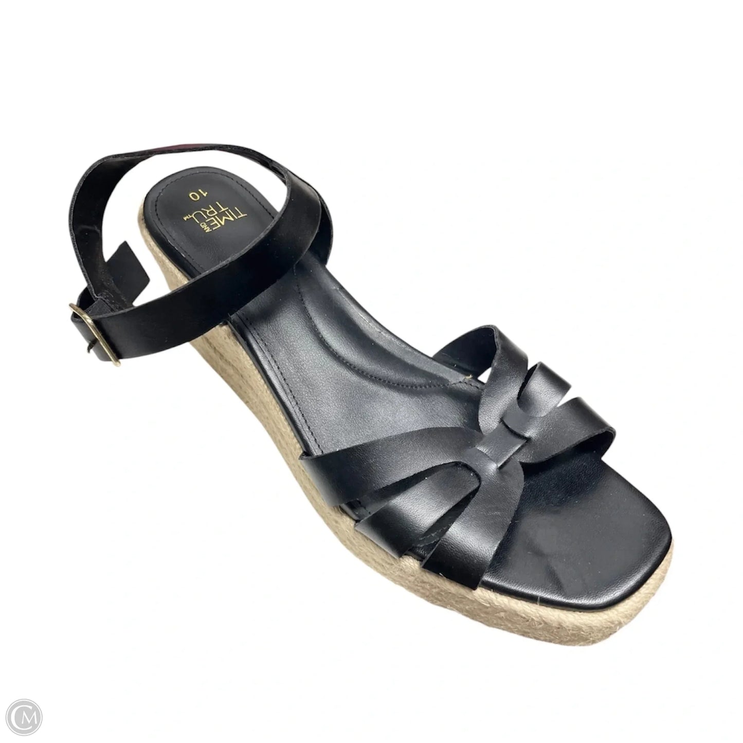 Sandals Heels Wedge By Time And Tru In Black & Tan, Size: 10