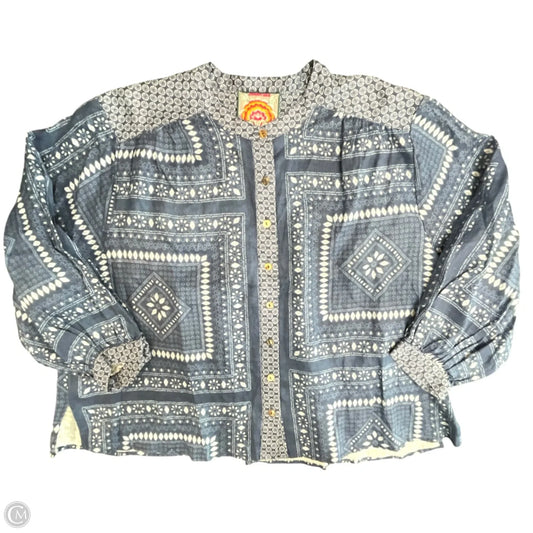 Blouse Designer By Johnny Was In Blue & White, Size: M