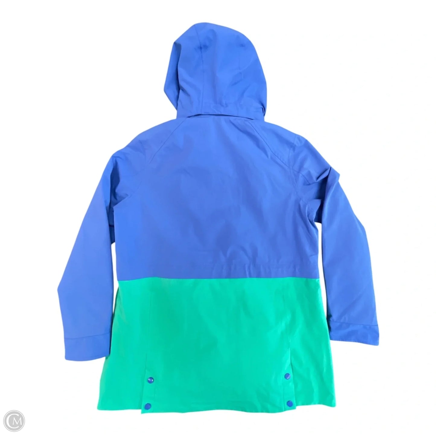Coat Raincoat By Joules In Blue & Green, Size: 8
