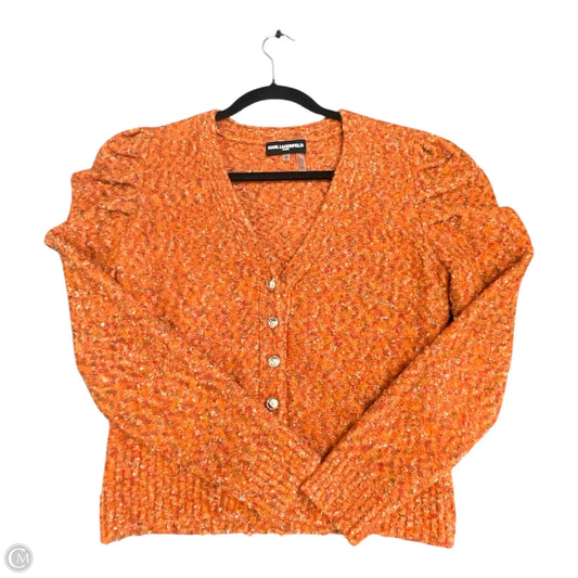 Sweater Cardigan Designer By Karl Lagerfeld In Orange, Size: Xs