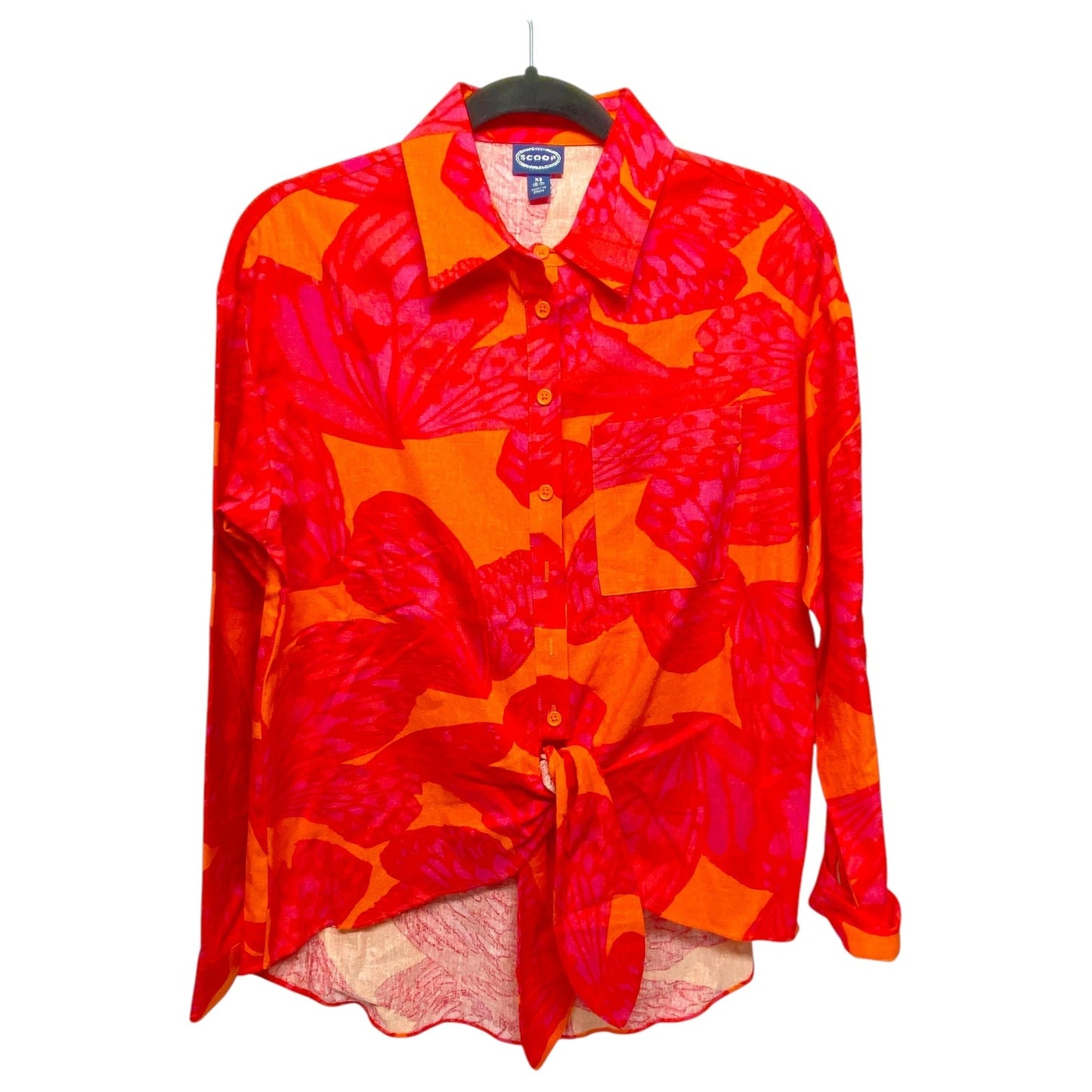 Top Long Sleeve By Scoop In Orange & Red, Size: Xs