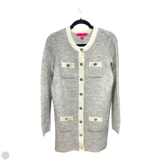 Sweater Cardigan Designer By Lilly Pulitzer In Grey & White, Size: S