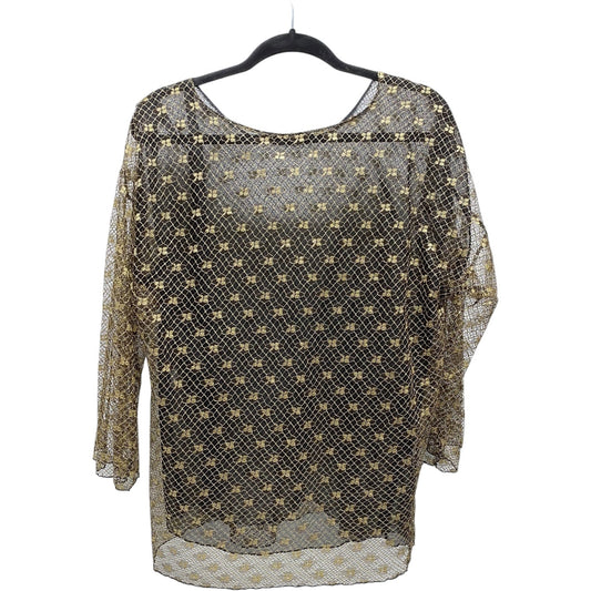 Blouse 3/4 Sleeve By Clothes Mentor In Black & Gold, Size: L