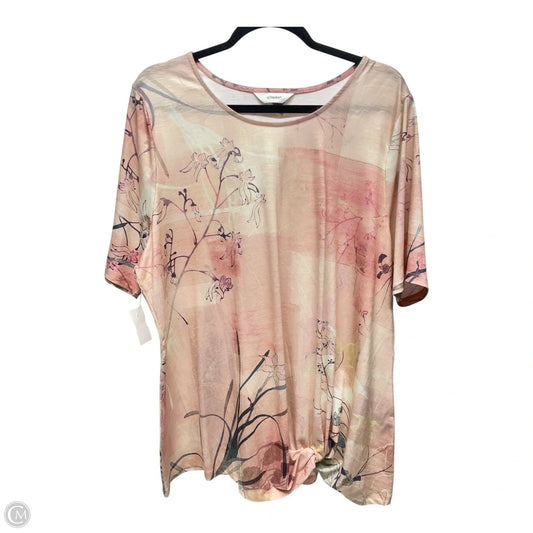 Top Short Sleeve By Cj Banks In Pink & White, Size: 1x