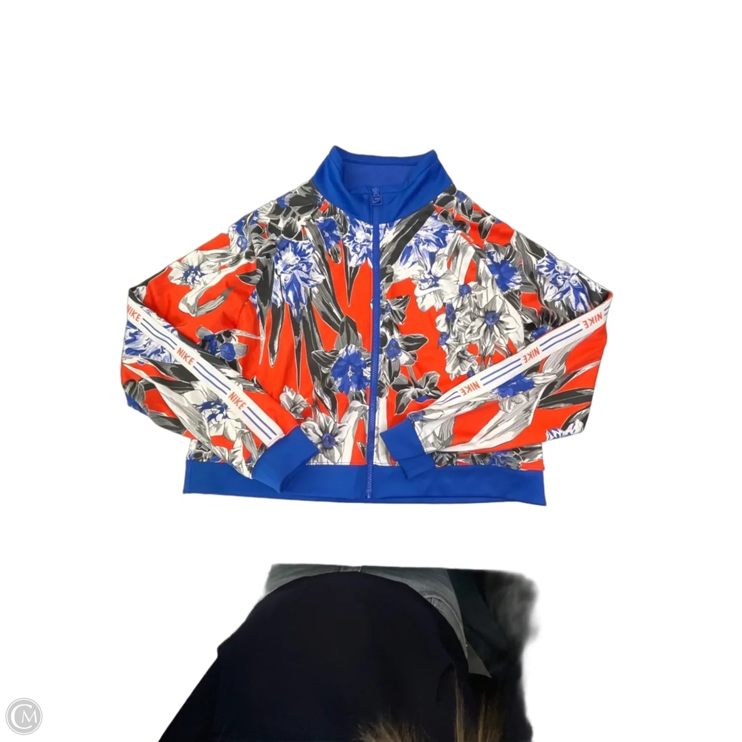 Athletic Jacket By Nike Apparel In Blue & Orange, Size: L