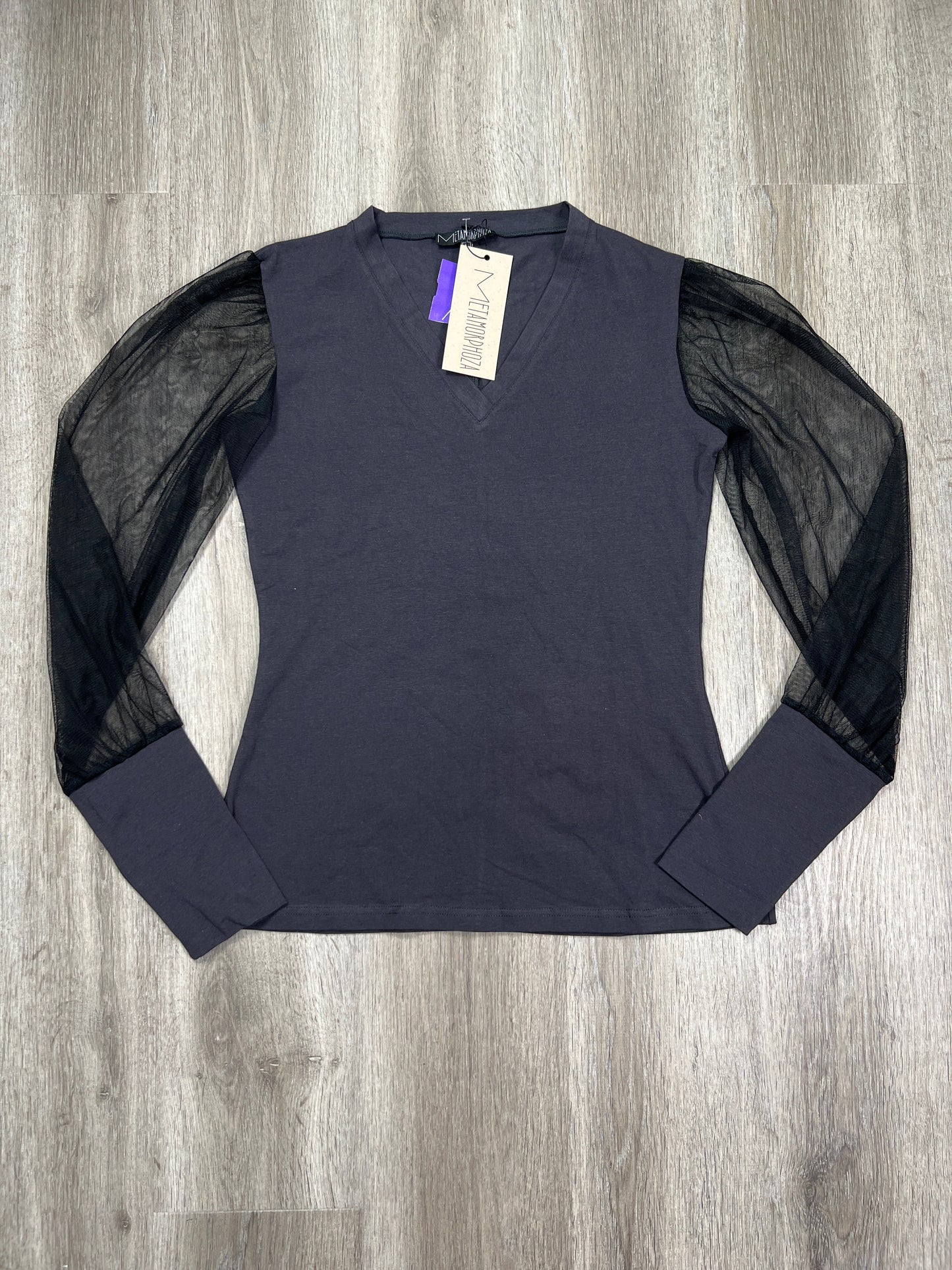 Black & Grey Blouse Long Sleeve METAMORPHOZA , Size L