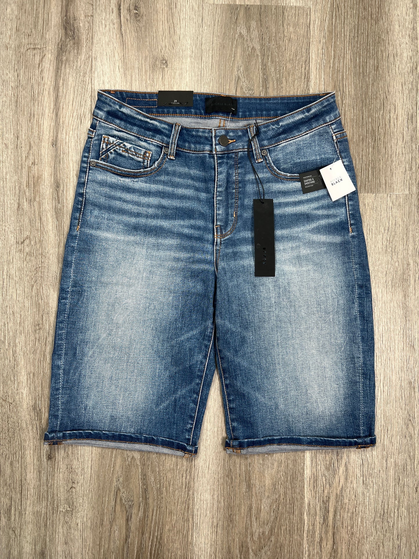 Blue Denim Shorts Buckle Black, Size M