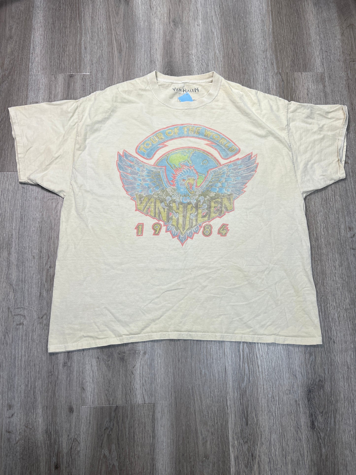 Top Short Sleeve By VAN HALEN In Tan, Size: L