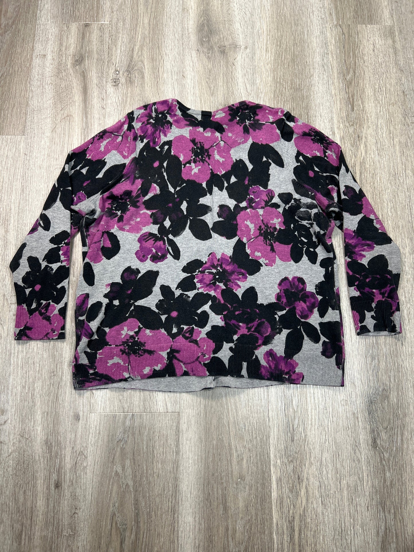 Cardigan By Croft And Barrow In Floral Print, Size: 1x