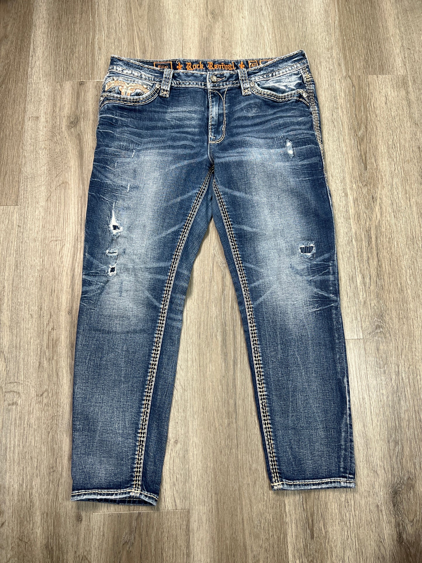 Jeans Skinny By Rock Revival In Blue Denim, Size: 14