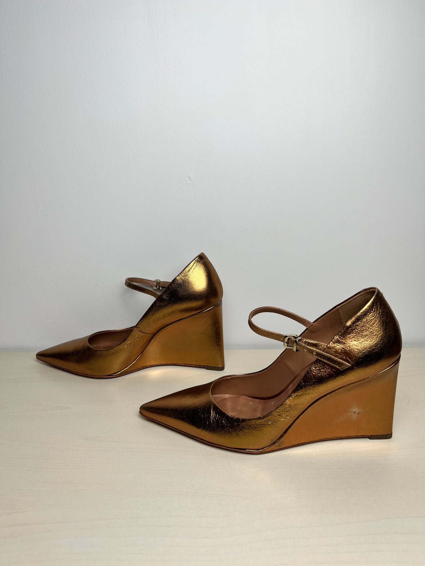 Shoes Heels Wedge By Maeve In Gold, Size: 9