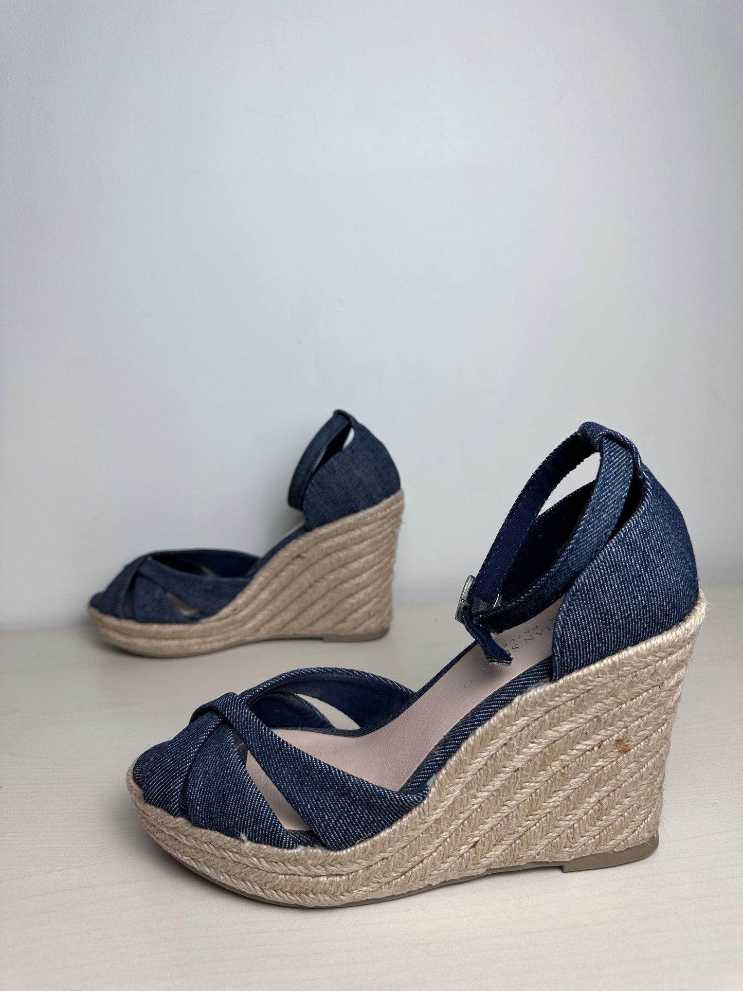 Sandals Heels Wedge By Christian Siriano For Payless In Blue & Tan, Size: 7.5