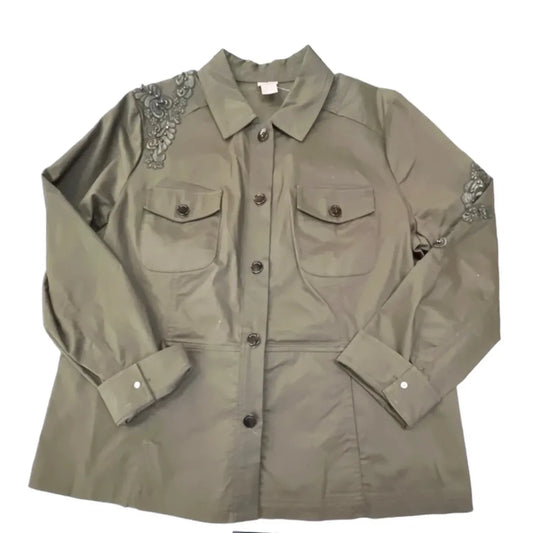 Jacket Shirt By Chicos In Green, Size: Xl