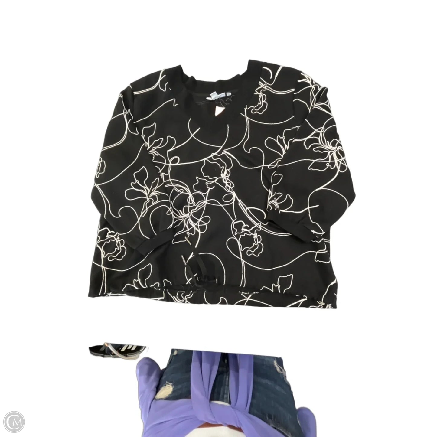 Top 3/4 Sleeve By Chicos In Black, Size: L