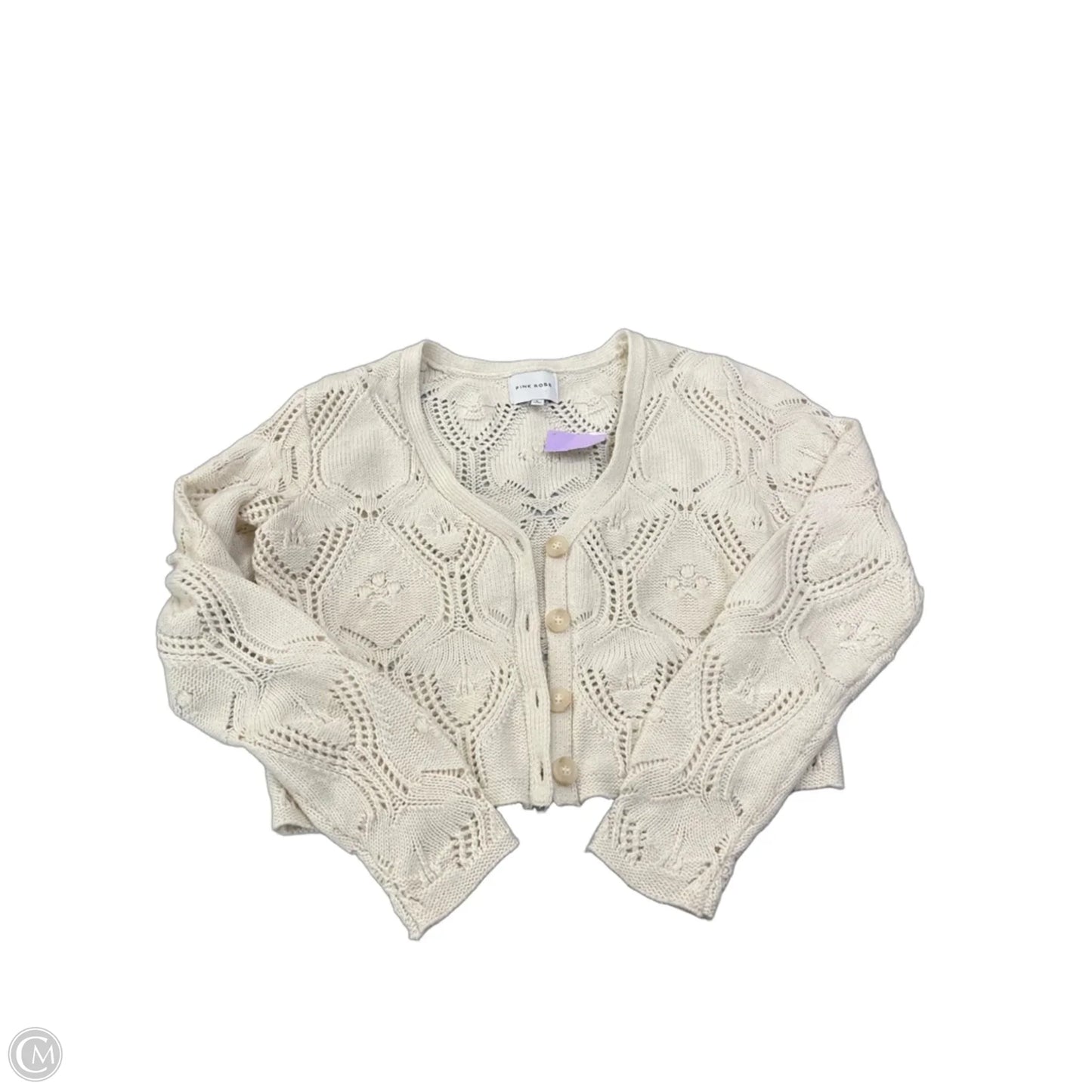 Top 2pc Long Sleeve By Pink Rose In Cream, Size: L