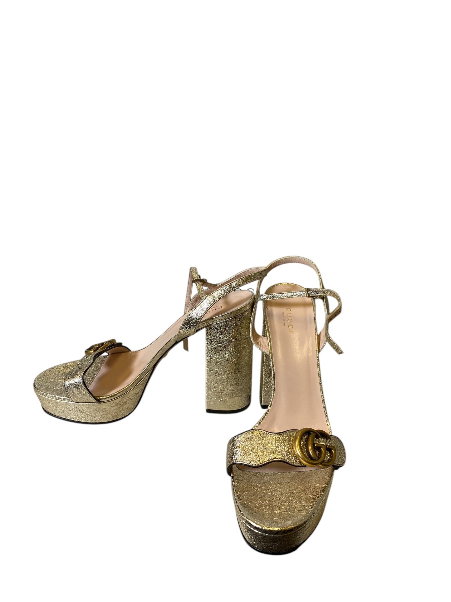 Sandals Luxury Designer By Gucci In Gold, Size: 10.5