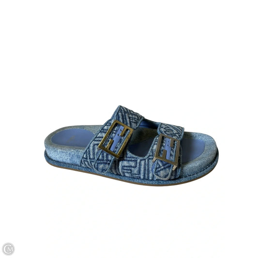 Sandals Luxury Designer By Fendi In Blue Denim, Size: 8.5