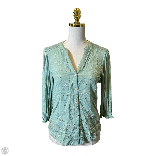 Top 3/4 Sleeve By Democracy In Green, Size: Xs