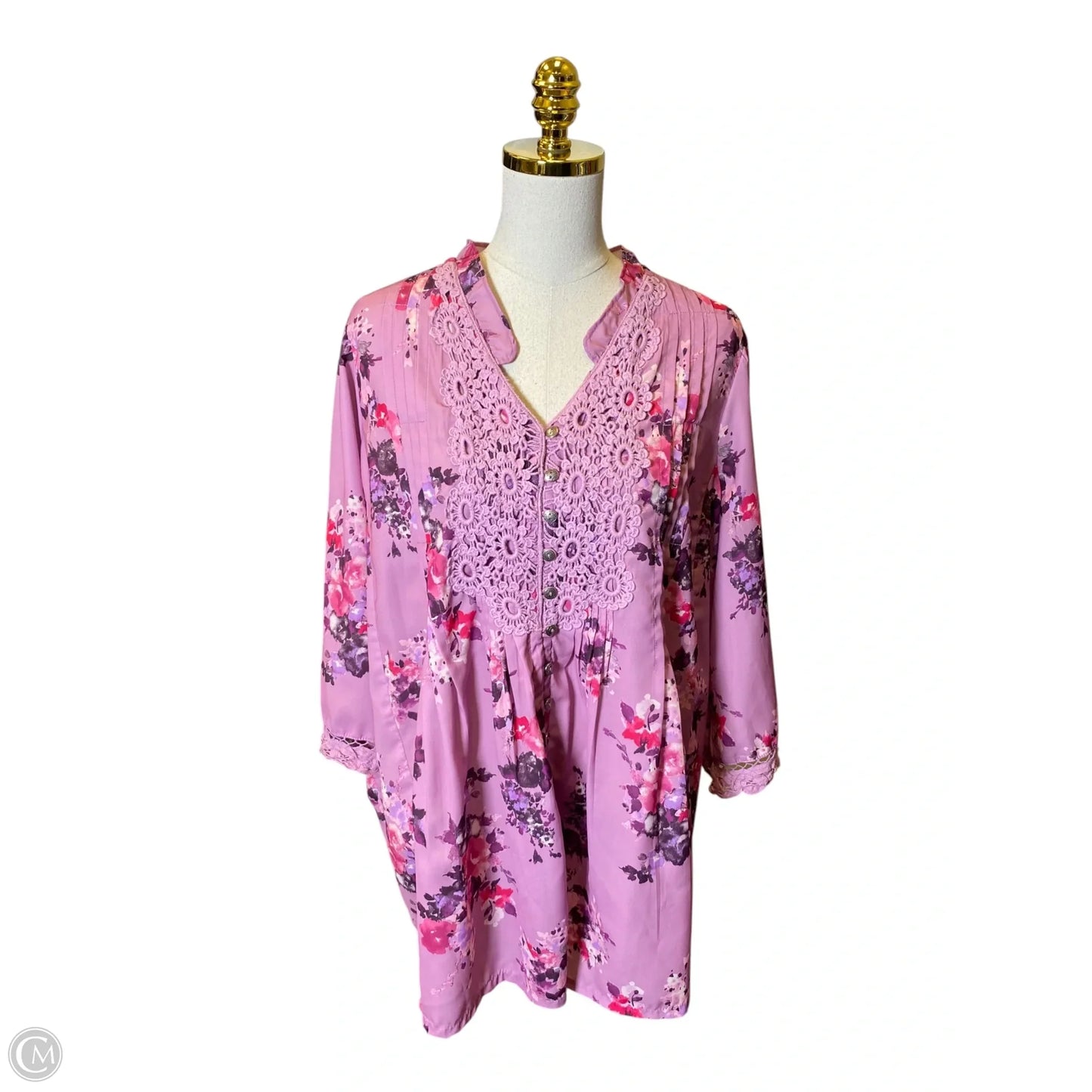 Top 3/4 Sleeve By Roamans In Floral Print, Size: 20