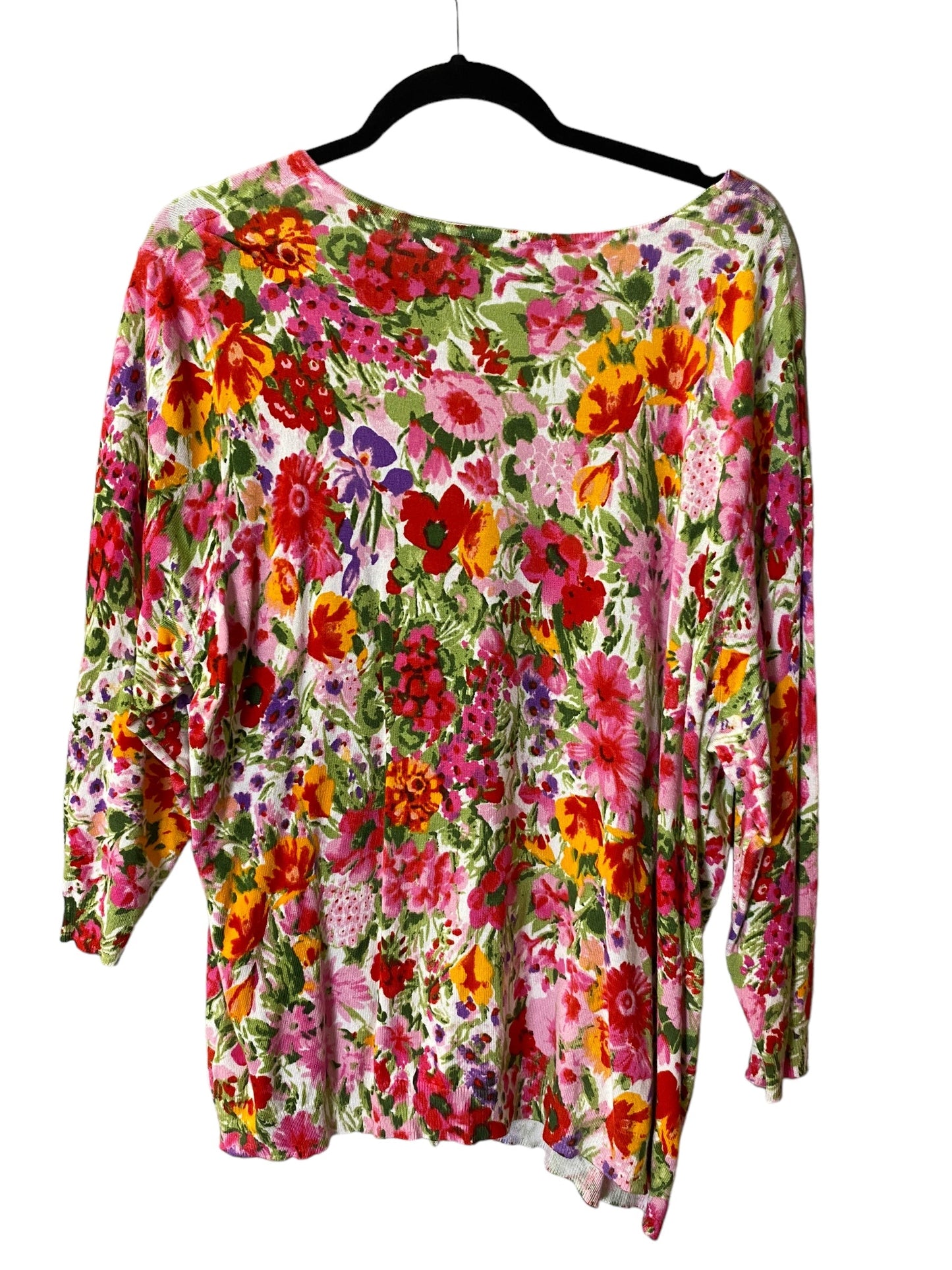 Cardigan By Roz And Ali In Floral Print, Size: 2x