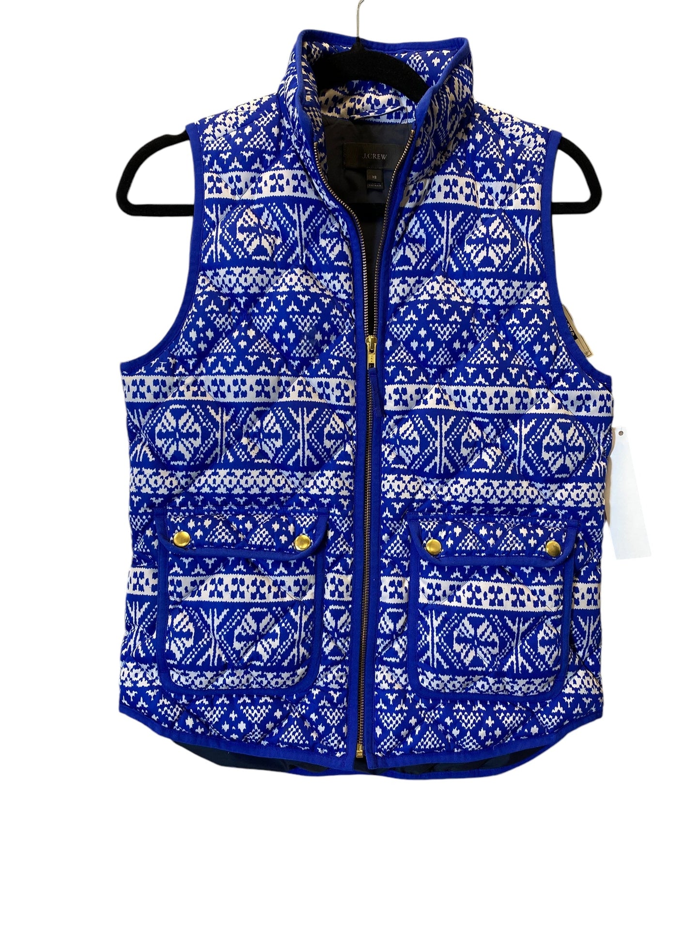 Vest Puffer & Quilted By J. Crew In Blue & White, Size: Xs