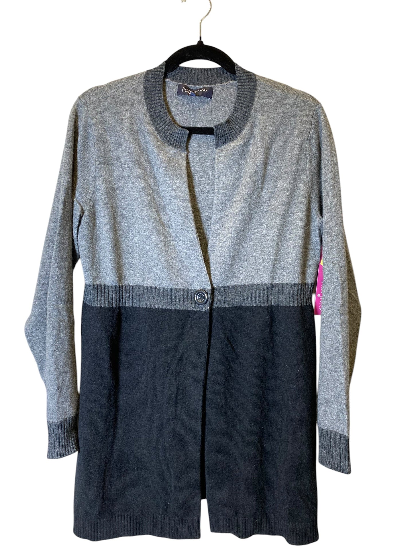 Sweater Cardigan By Jones New York In Black & Grey, Size: L