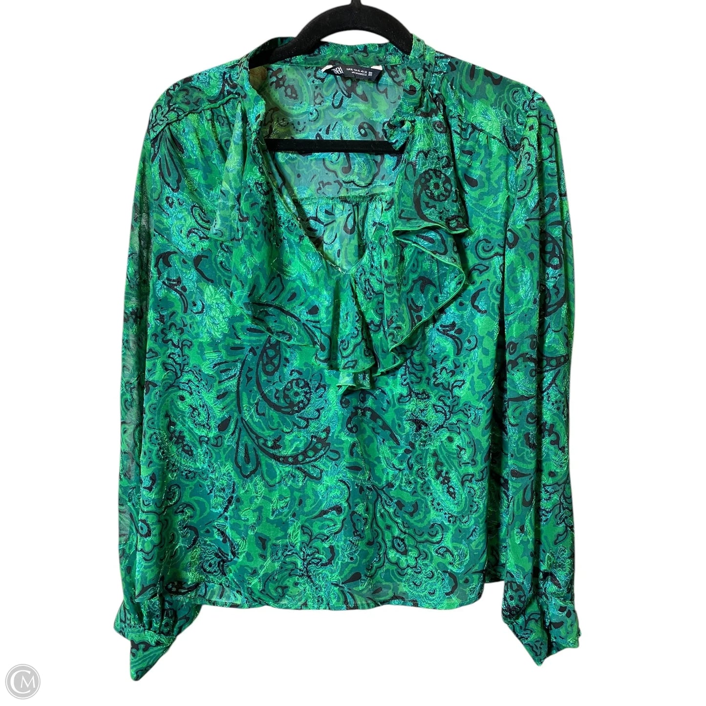 Top Long Sleeve By Zara In Green, Size: Xl