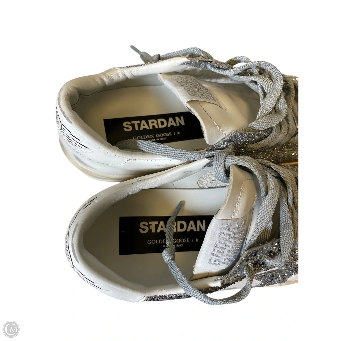 Shoes Luxury Designer By Golden Goose In Silver & White, Size: 37