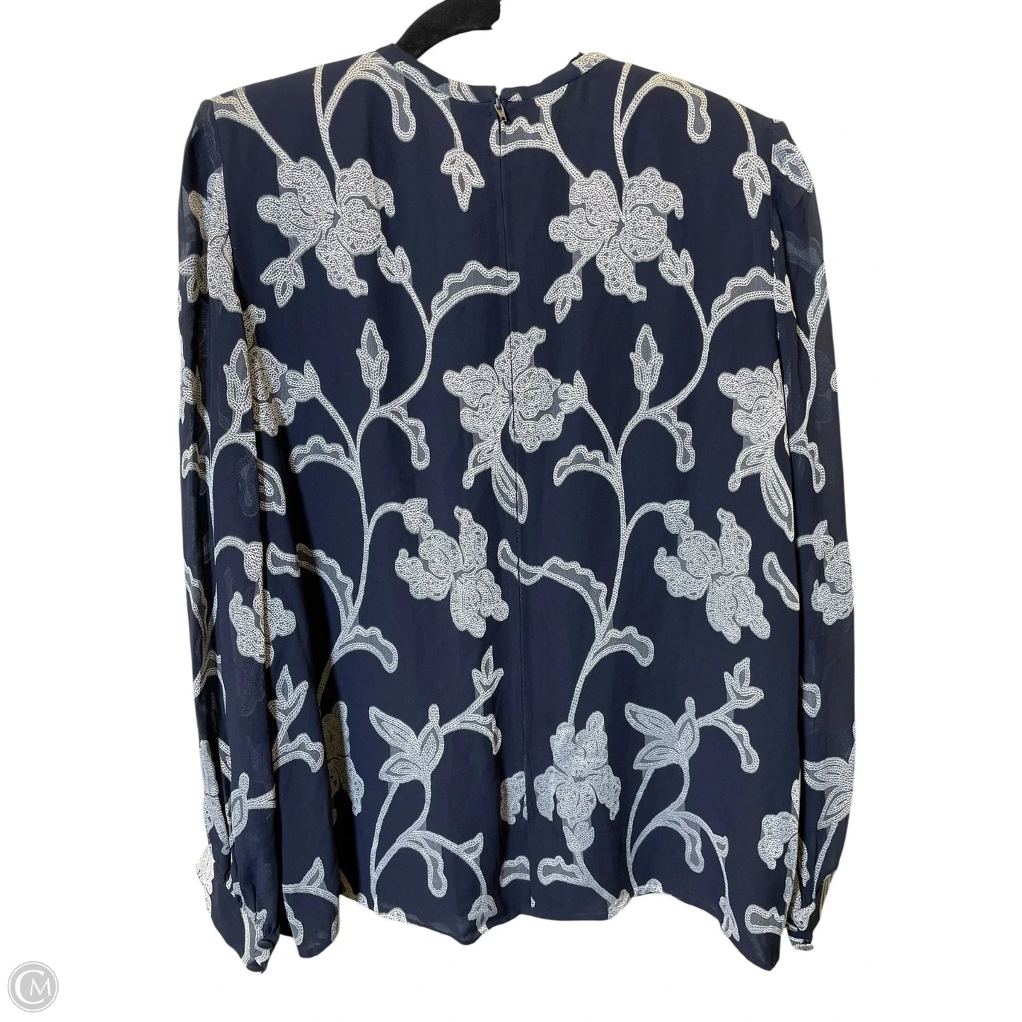 Top Long Sleeve Designer By Neiman Marcus In Blue & White, Size: L