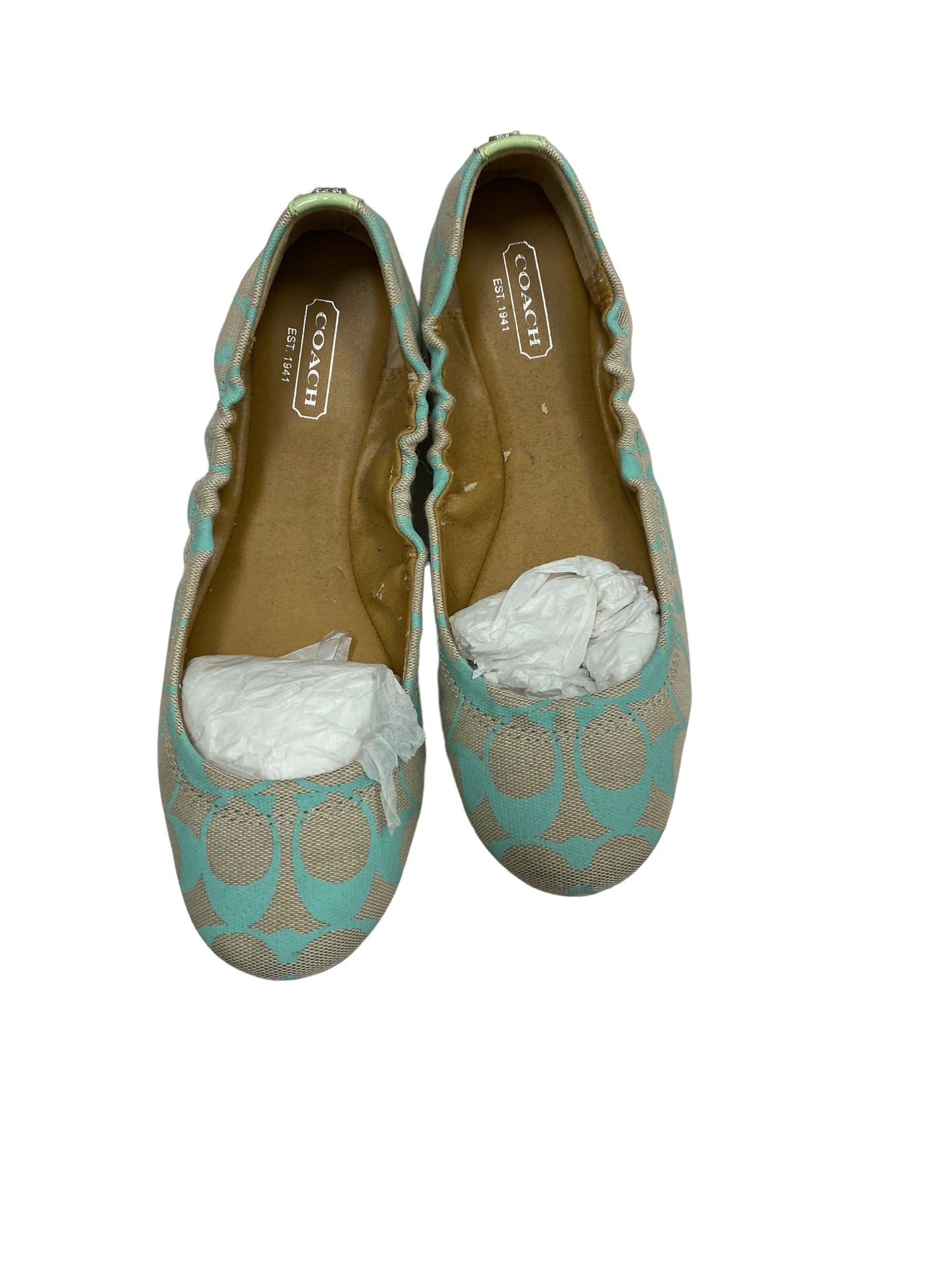 Shoes Flats By Coach In Cream & Green, Size: 7