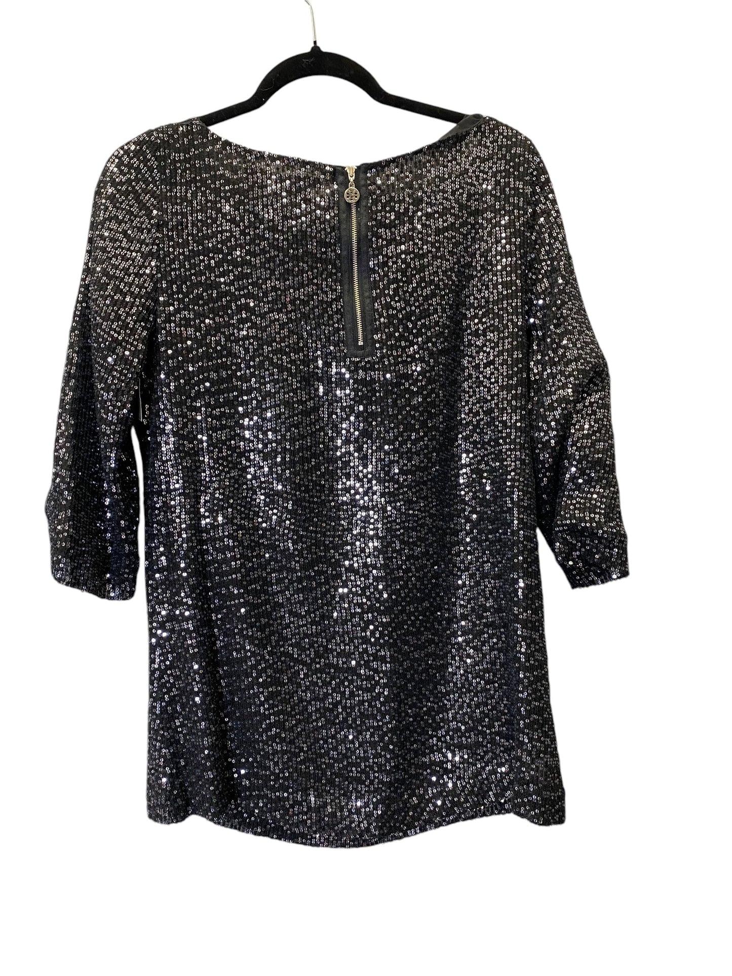 Top 3/4 Sleeve Designer By Tory Burch In Black & Silver, Size: M