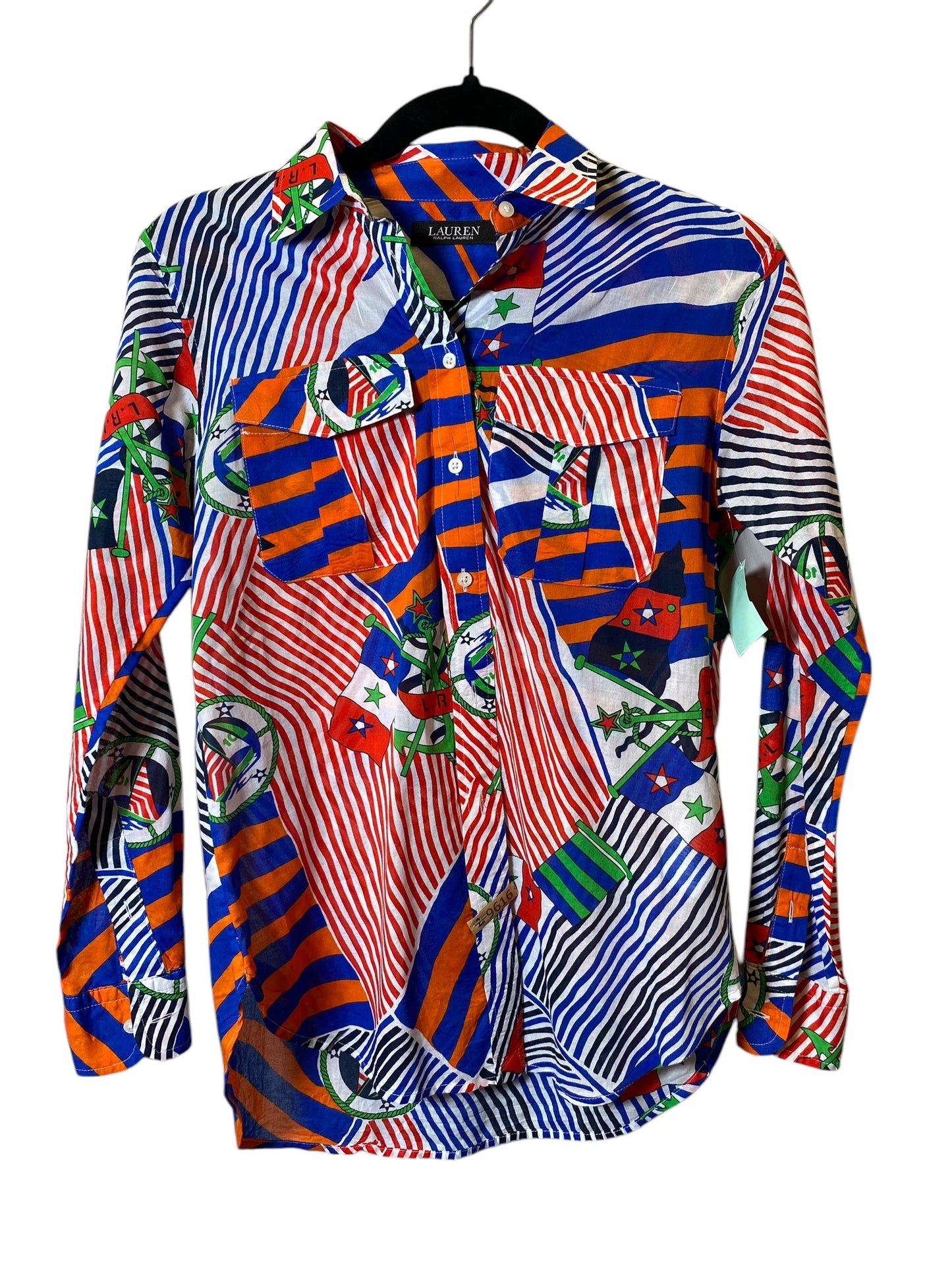 Blouse Long Sleeve By Lauren By Ralph Lauren In Multi-colored, Size: Xs