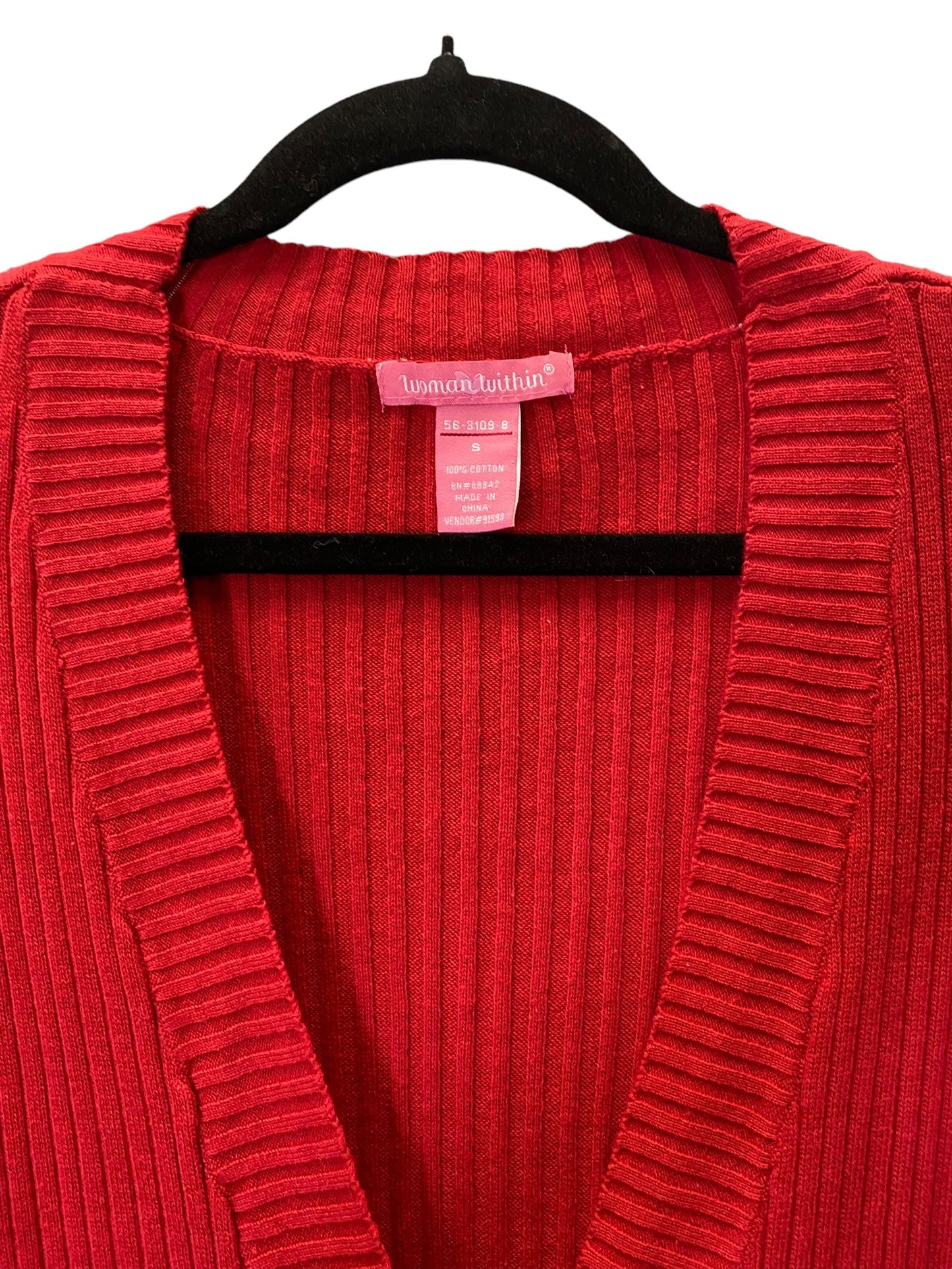 Red Sweater Cardigan Woman Within, Size S