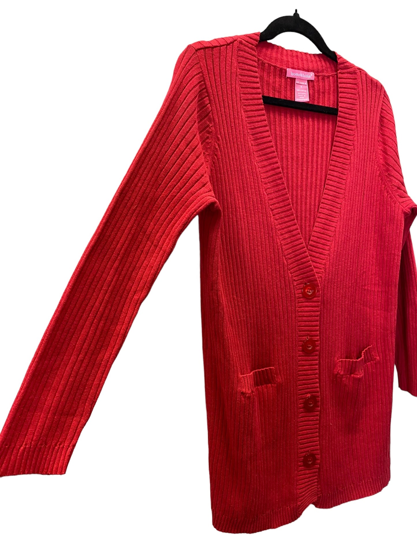 Red Sweater Cardigan Woman Within, Size S