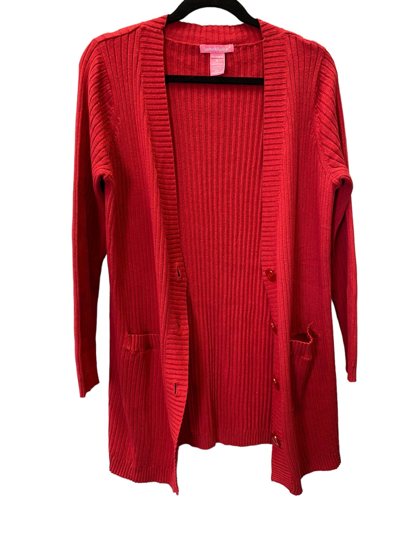 Red Sweater Cardigan Woman Within, Size S