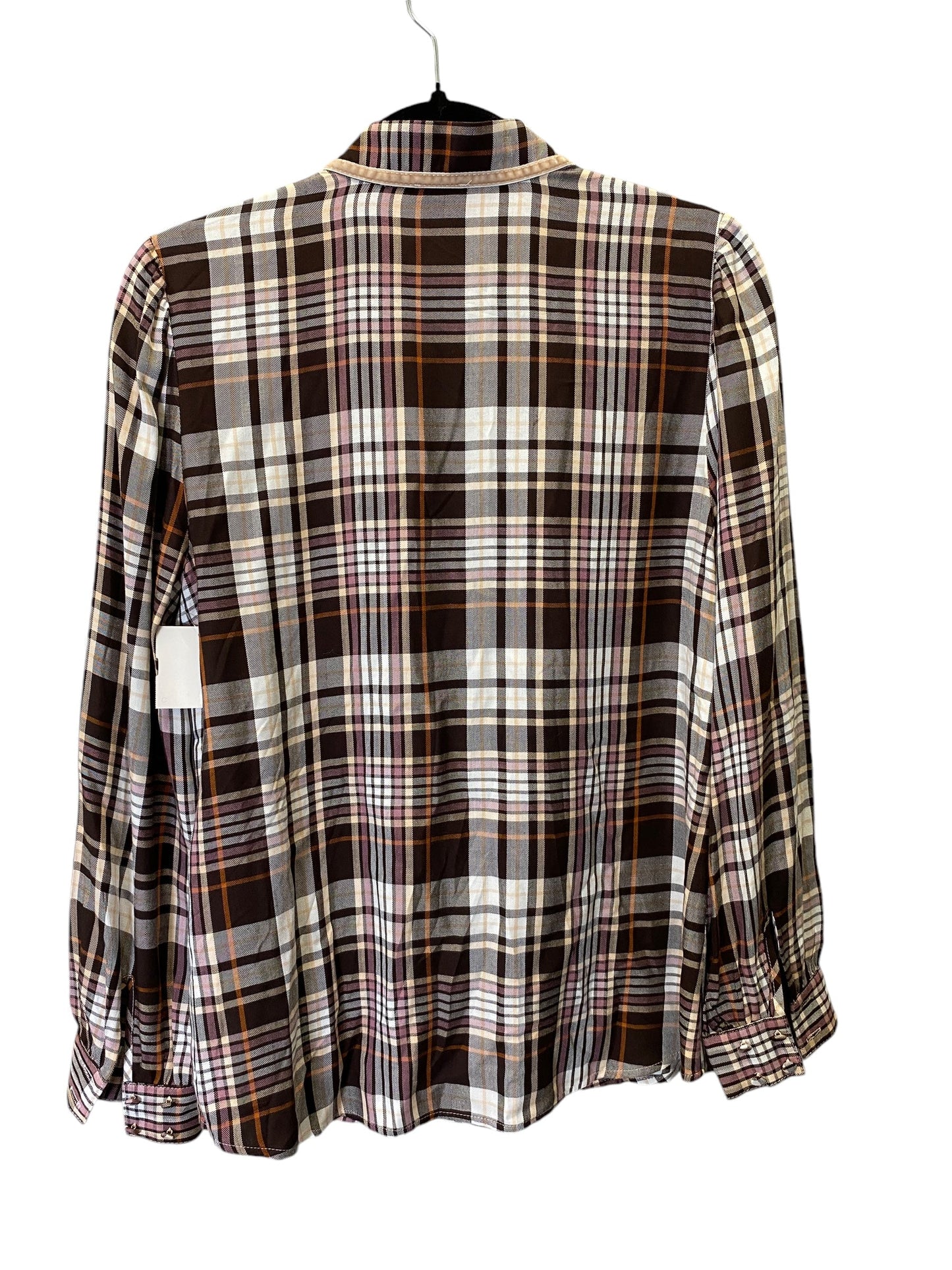 Blouse Long Sleeve By Chicos In Checkered Pattern, Size: S