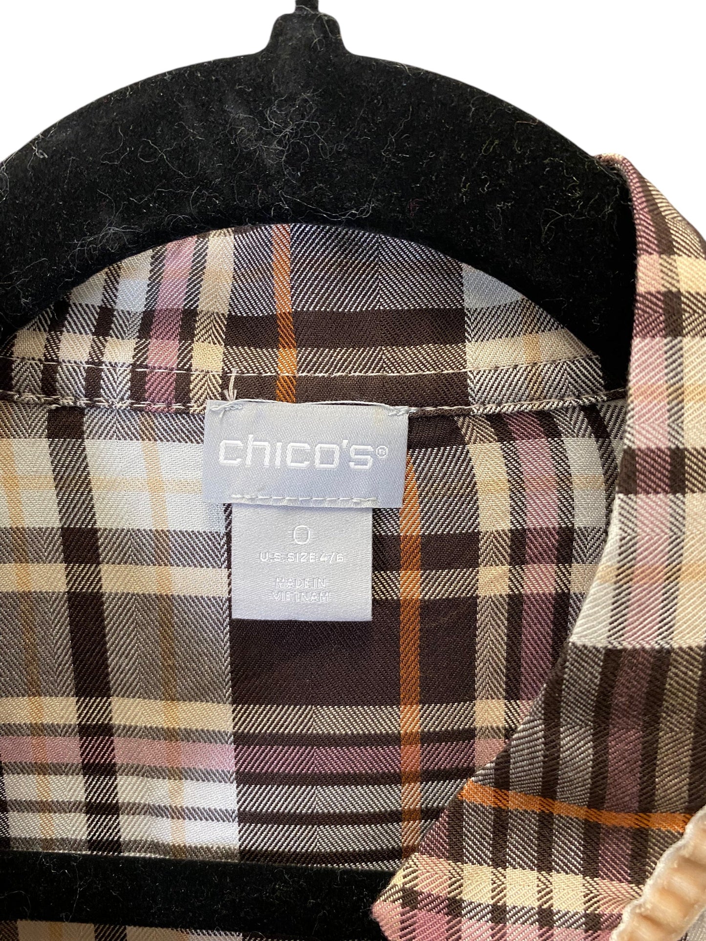 Blouse Long Sleeve By Chicos In Checkered Pattern, Size: S